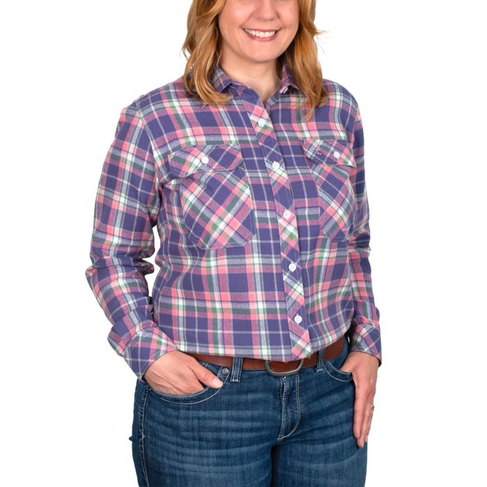 Just Country Brooke Flannel Work Shirt - Plaid Indigo / Pink