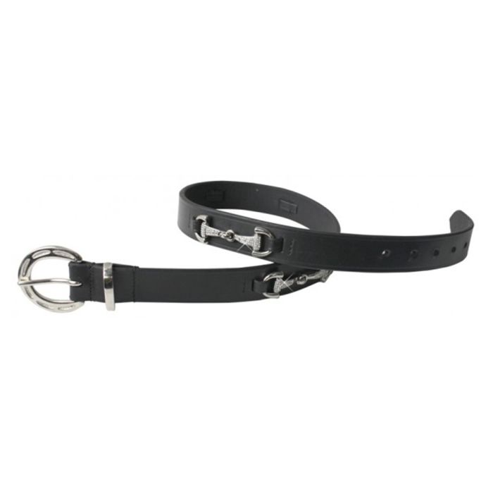 ENZO Leather Belt with Diamante Bit - Black