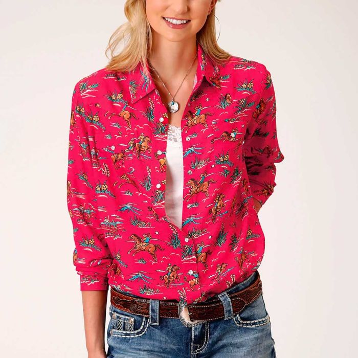 Roper Ladies L/S Shirt - Five Star Collection - Red Print