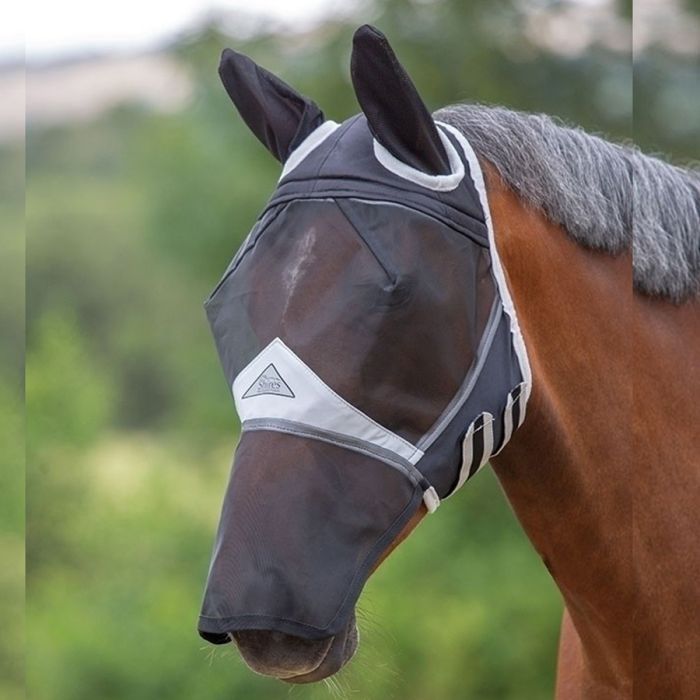 Shires Fine Mesh Fly Mask with Net Ears and Mesh Nose - Black