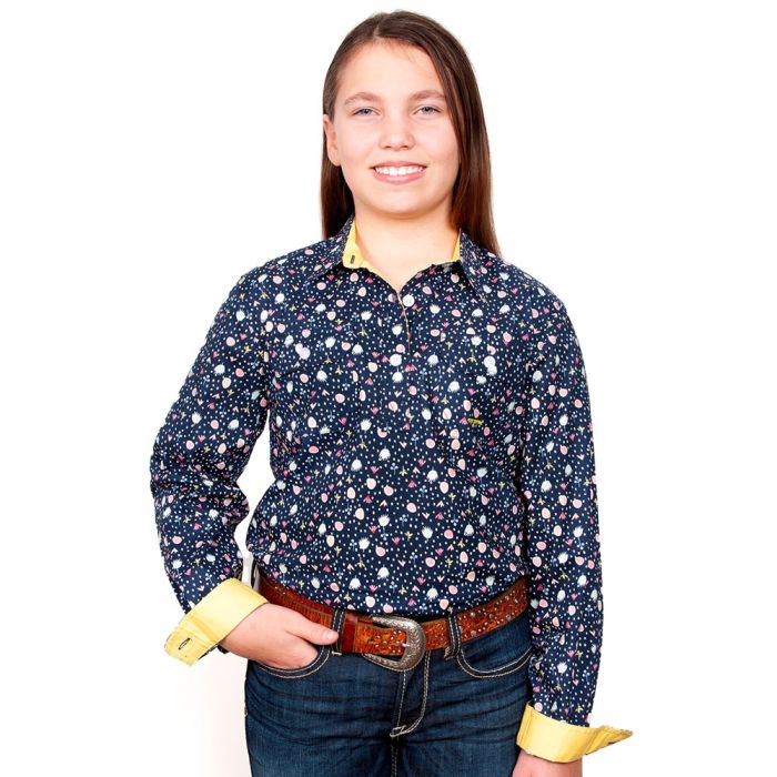 Just Country Harper Girls Work Shirt - 1/2 Button - Navy