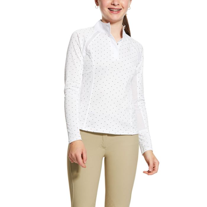 Ariat Girls Sunstopper 2.0 Show Shirt - White / Plum Grey Dot
