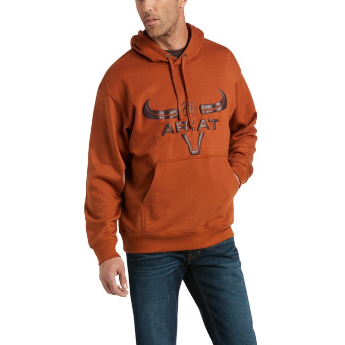 Ariat Men's Basic Hoodie - Mocha Bisque Steer Head - Sz M Only