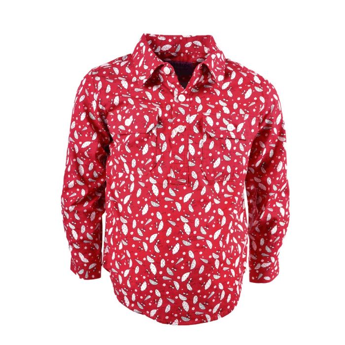 Hard Slog Kids Shirley Half Placket L/S Shirt - Crimson