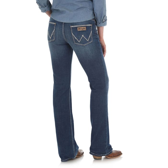 Wrangler Womens Indigo Retro Mid Rise Boot Cut Jeans - Mae - Back