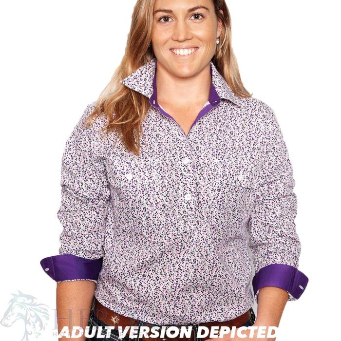 Just Country Harper Girls Work Shirt - 1/2 Button - White/Purple