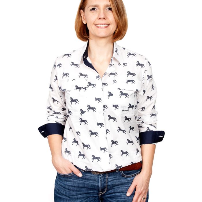 Just Country Abbey Print Shirt - Full Button - White Horses