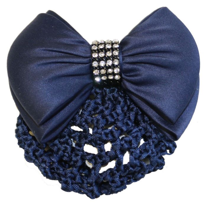 Huntington Crystal Row Show Bow w/Hair Net Navy