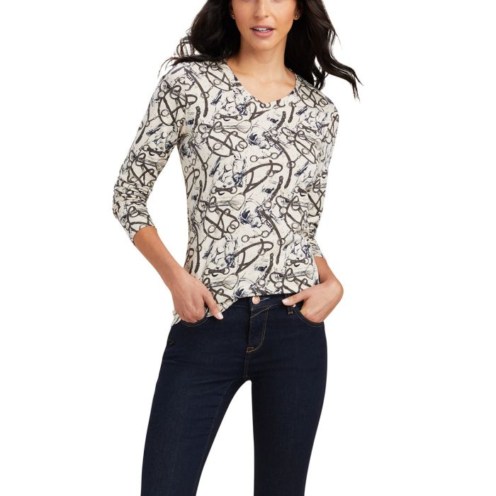 Ariat Women's Melange Print long Sleeve Tee - Oatmeal