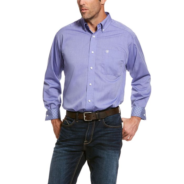 Ariat Men's Wrinkle Free Solid Pinpoint Shirt - Dusted Peri 