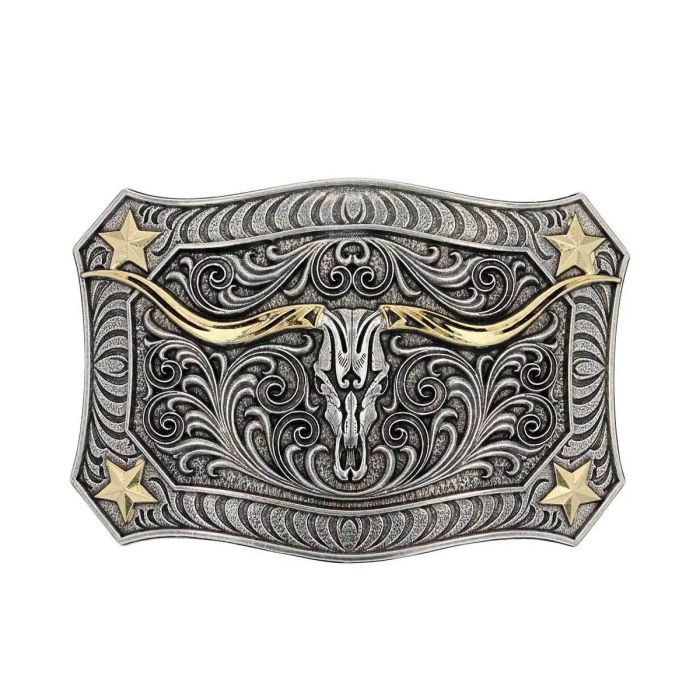 Montana Attitude Buckle - Longhorn Crest Filigree