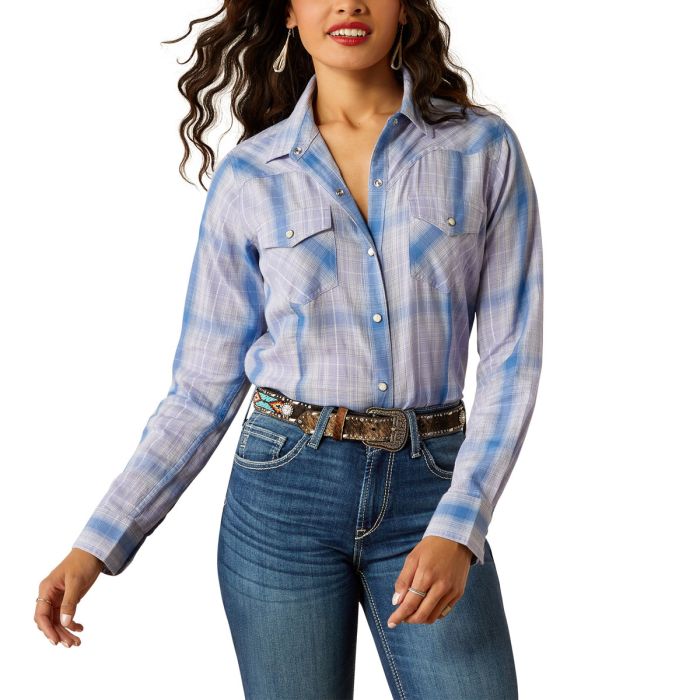 Ariat Ladies Mystic Snap Long Sleeve Shirt - Sweet Lavender Plaid