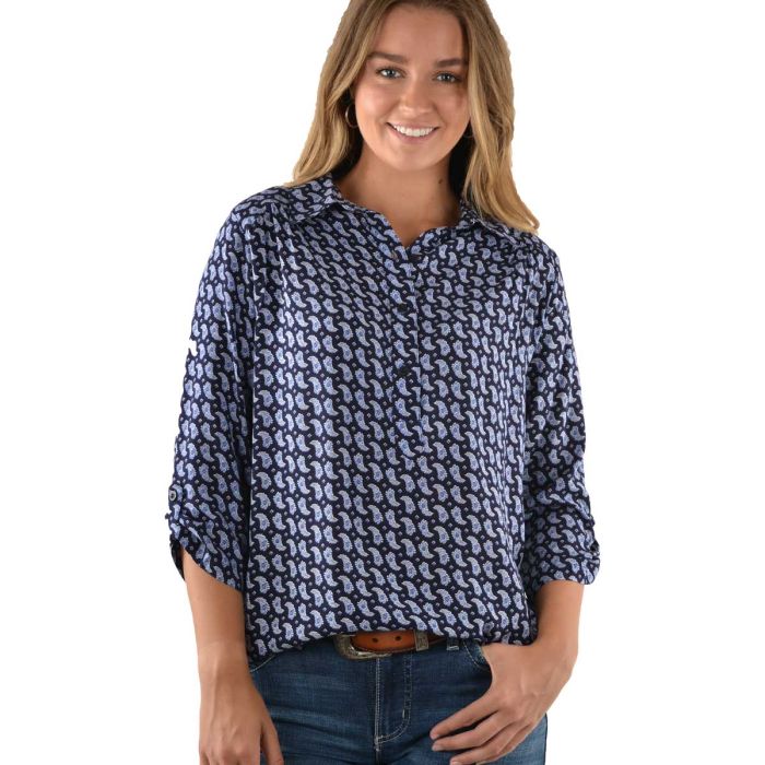 Wrangler Womens Natalie Print 3/4 Sleeve Shirt - Sz 8, 10 & 16 Only