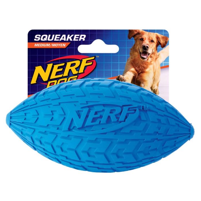 Nerf Dog Squeaker Tire Football - Medium Blue