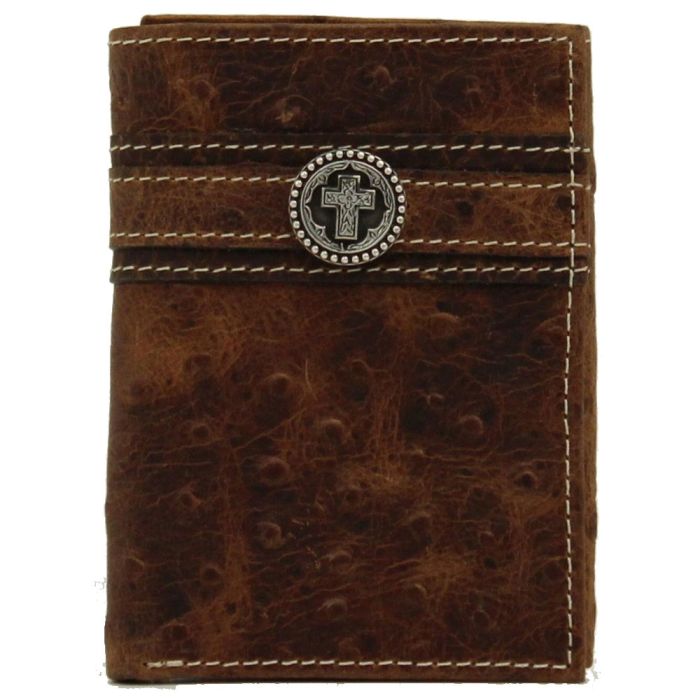 Ariat Mens Trifold Ostrich Print Cross Concho Wallet