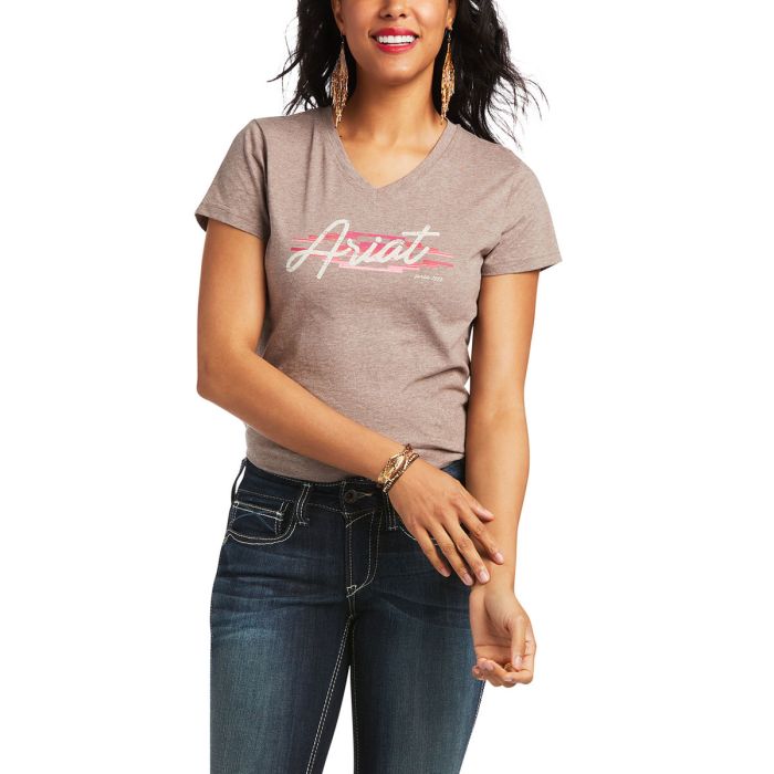 Ariat Ladies Real Logo Script Tee Iron Heather - Sz M Only