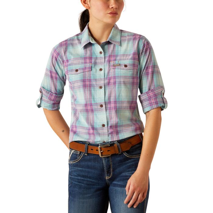 Ariat Women's REBAR Made Tough Durastretch L/S Work Shirt - Aquatic