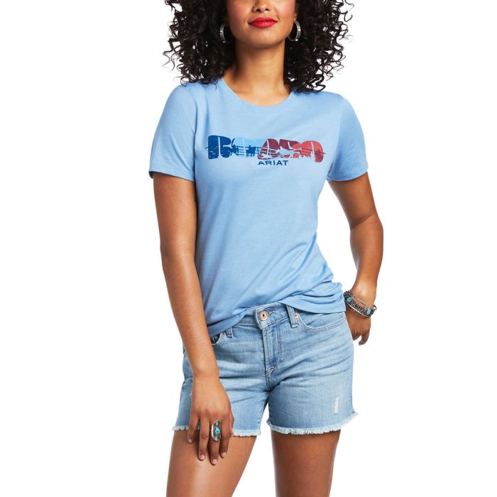 Ariat Ladies Rodeo Tee - Light Blue Heather - Sz XS, M & L Only