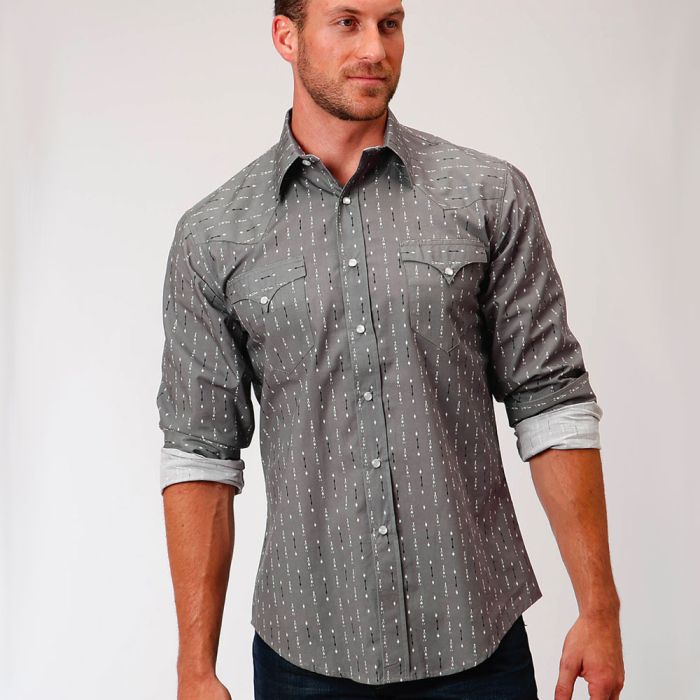 Roper Mens L/S Shirt - West Made Collection - Grey