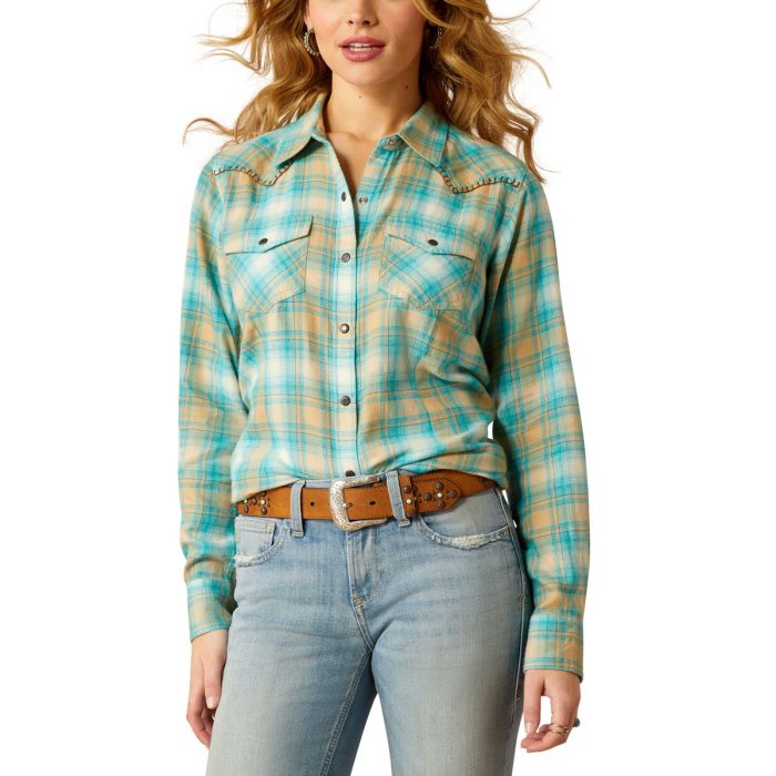 Ariat Ladies Roping Plaid Snap Long Sleeve Shirt - Breeze Plaid - Sz S & XL Only
