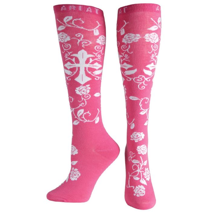 Ariat Ladies Pink & White Cross Knee Sock