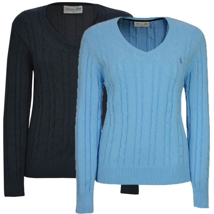 Thomas Cook V-Neck Cable Cotton Knit Jumper