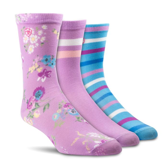 Ariat Ladies Violet Floral Multicolour  3-Pack Crew Socks