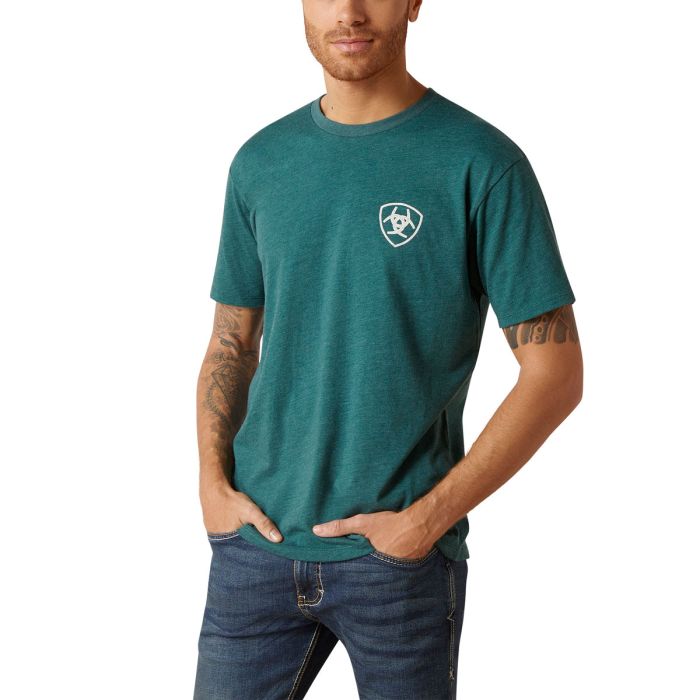 Ariat Mens Western Wheat Tee - Dark Teal Heather - Sz S & M Only