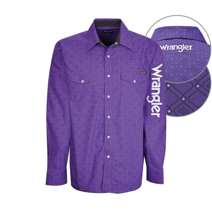 Wrangler Mens Quade Print Logo Long Sleeve Shirt