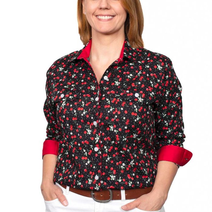 Just Country Abbey Print Shirt - Full Button - Black Cherry Bomb-  Sz 8 & 20 Only