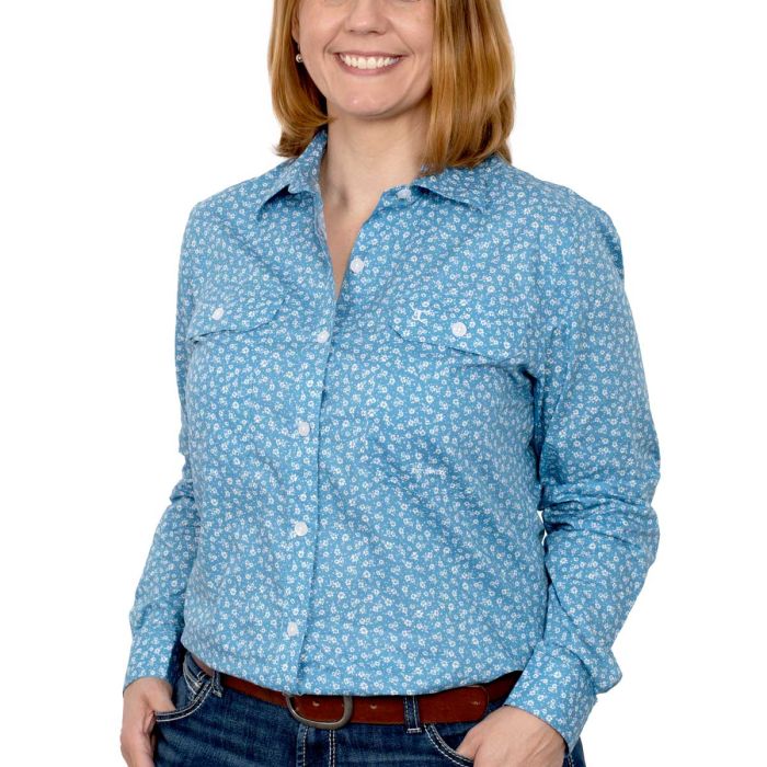 Just Country Abbey Print Shirt - Full Button - Blue Hibiscus - Sz 16 Only