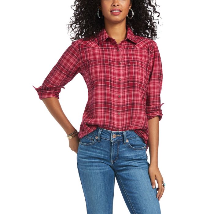 Ariat Ladies Real Billie Jean Long Sleeve Shirt - Adobe Plaid - Sz L Only