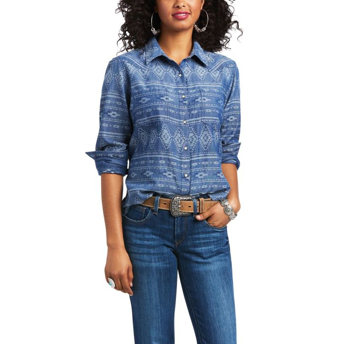 Ariat Ladies Real Billie Jean Long Sleeve Shirt - Durado Chambray - Sz S, M & L Only
