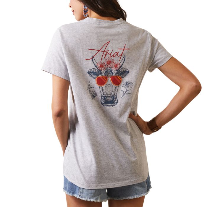 Ariat Ladies REAL Cool Cow Tee - Heather Grey - Sz L Only