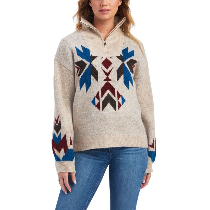 Ariat Ladies Fire Canyon Sweater - Oatmeal Heather - Sz XS Only