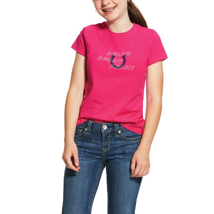 Ariat Girls Puff Print Logo Tee - Beet Pink