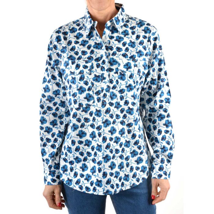 Hard Slog Ladies Print Half Placket L/S Shirt - Sz 8 Only