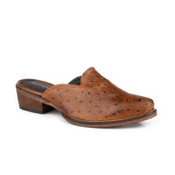 New stylish, chic Roper Ostrich Print Leather Mules