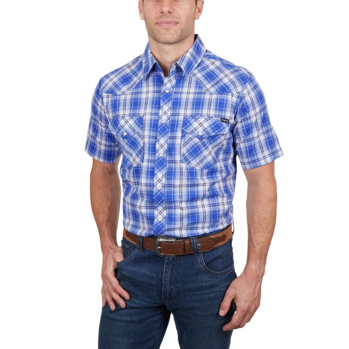 Pure Western Mens Mark Check Short Sleeve Shirt - Sz XL Only