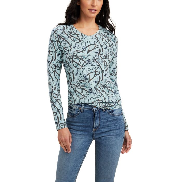 Ariat Women's Melange Print long Sleeve Tee - Blue Surf