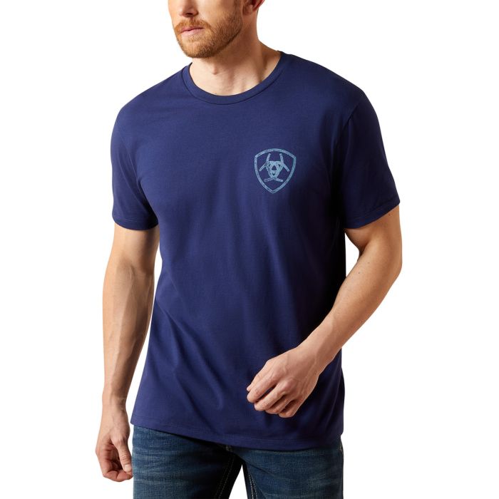 Ariat Mens New Vertical Logo Tee - Medieval Blue
