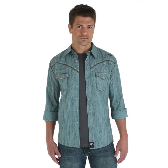 Wrangler Rock 47 Long Sleeve Spread Collar Printed Shirt - Green