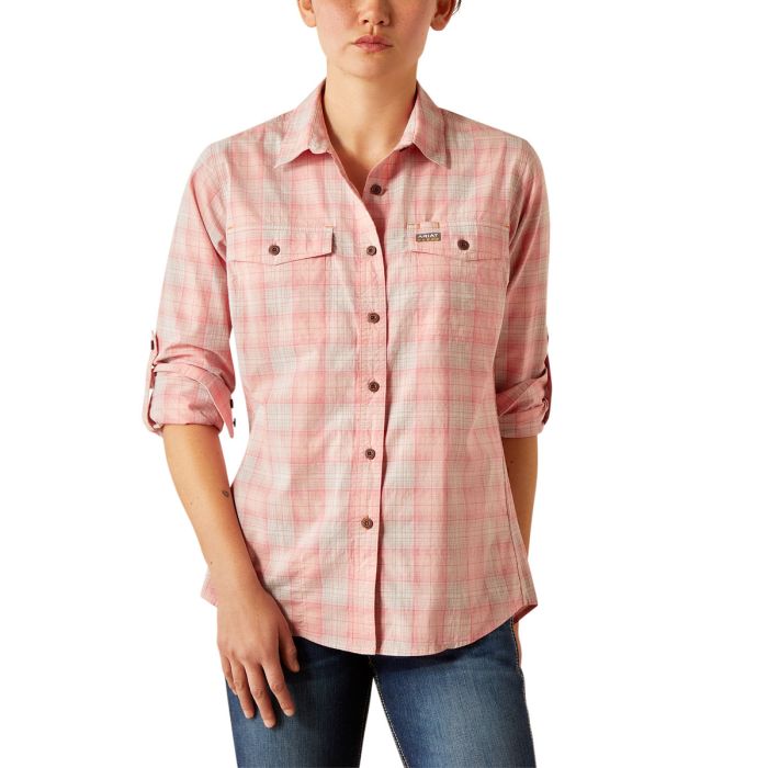 Ariat Women's REBAR Made Tough Durastretch L/S Work Shirt - Powder Pink