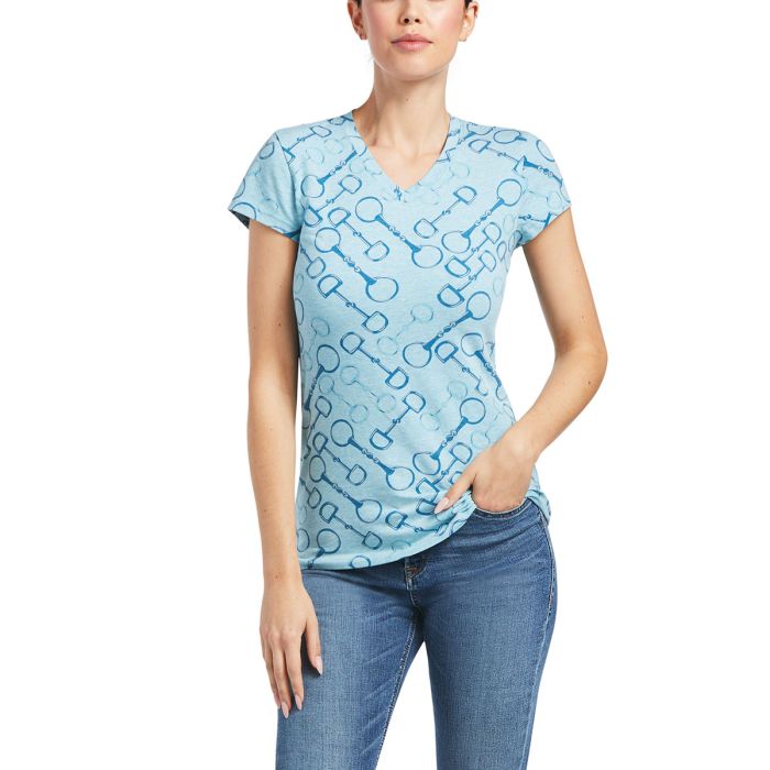 Ariat Ladies Snaffle Tee - Milky Blue Heather - Sz XS, S & XXL Only