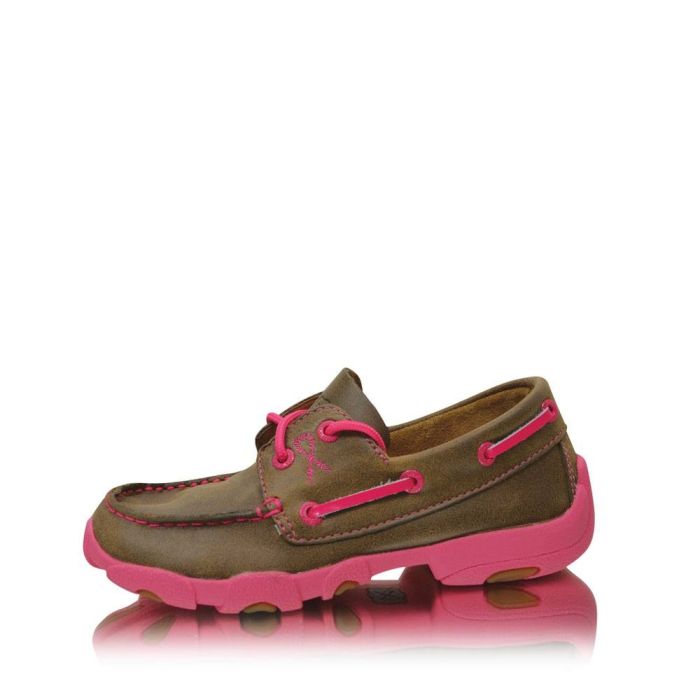Twisted X Cowkids Pink Ribbon Lace Up Moc - Bomber/Neon Pink