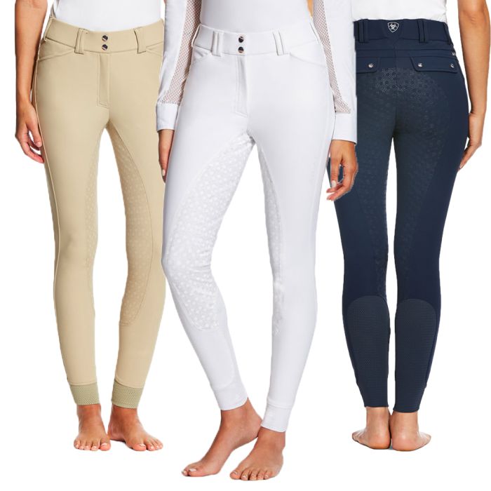 Ariat Womens Tri Factor Grip Full Seat Breech - White - Rear