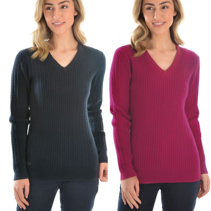 Thomas Cook V-Neck Fine Cable Cotton Knit Jumper -  Sz 8, 10, 18, 20 & 22 Only